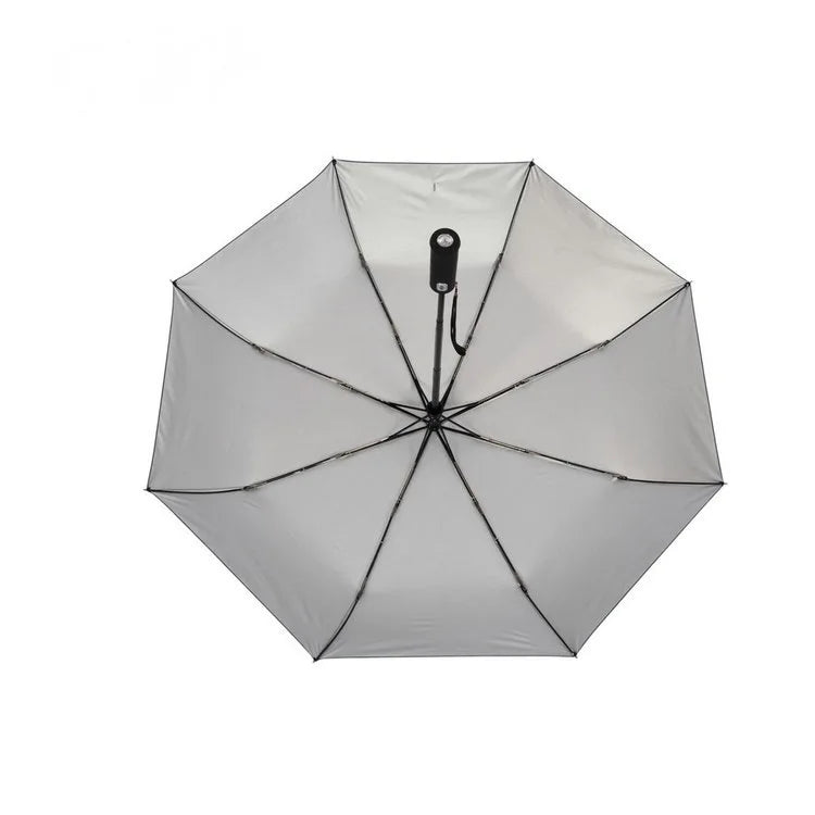 Custom Printing Promotional Nylon Folding Umbrella with LED Torch Auto Button Plastic Handle for Business Gifts