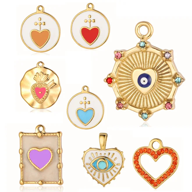 Waterproof Jewelry 18K Gold Plated Necklace Enamel Heart Evil Eye Zircon Pendant Stainless Steel Necklace Gold Plated