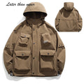 Custom Men's Autumn Outdoor Windbreaker Jacket New Designer Solid Multi Pocket Sport Casual Coat Stand Collar Cargo Trench Style