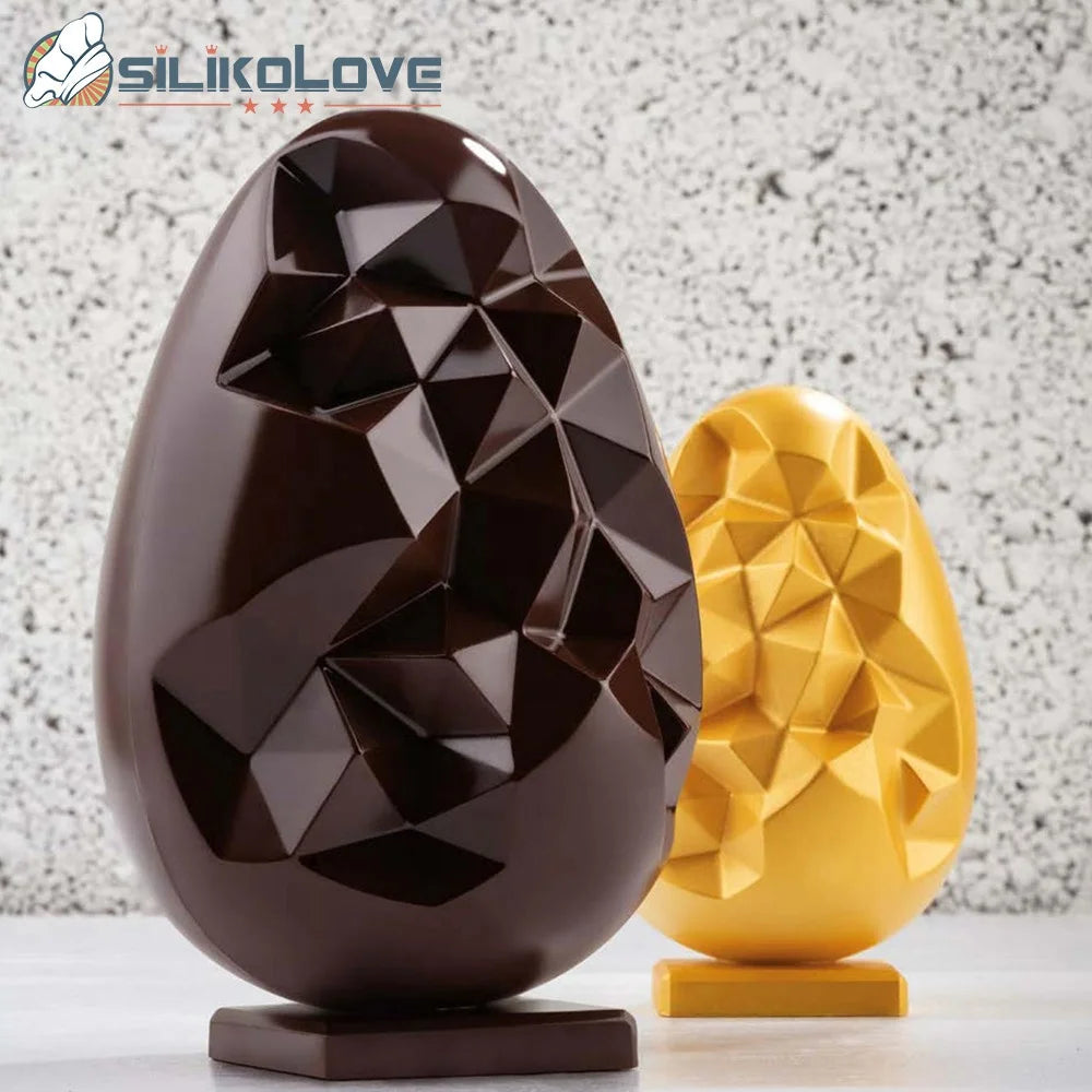 White Color Easter Design 8 Cavity 3D Irregular Diamond Egg Silicone Mould Chocolate Mousse Cake Baking Mold