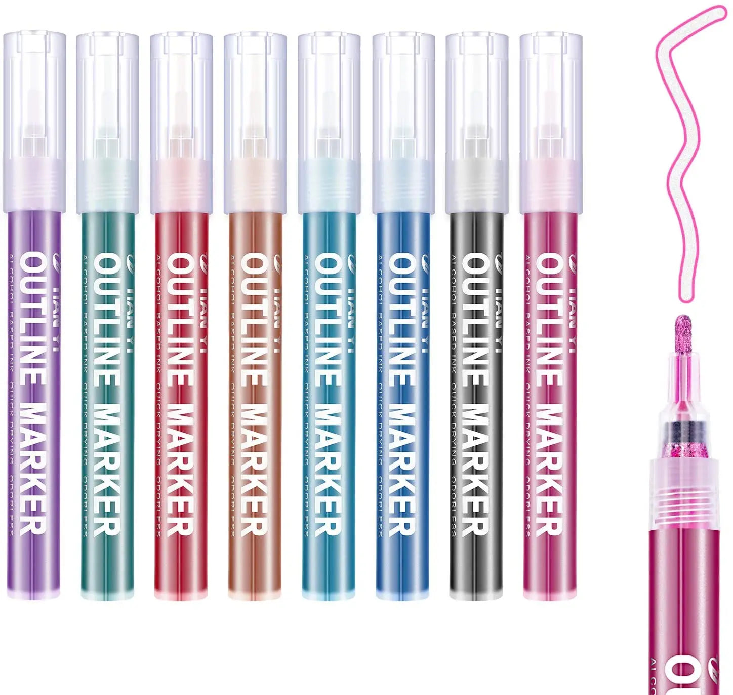 Double Line Outline Pens 24  Colors Outline Pens Fluorescent Glitter Two-Line Pen Permanent Marker Waterproof