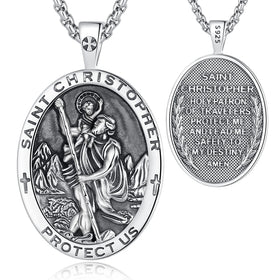 Merryshine Custom Sterling Silver Jewelry Traveller Saint Christopher Protect Us patron Medal Custom Silver Pendant
