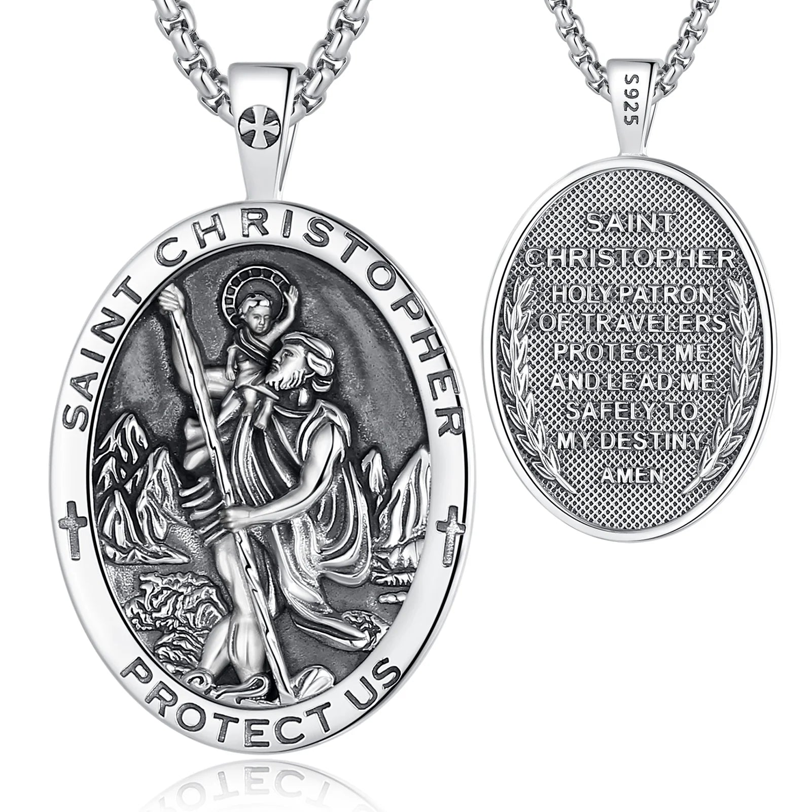 Merryshine Custom Sterling Silver Jewelry Traveller Saint Christopher Protect Us patron Medal Custom Silver Pendant