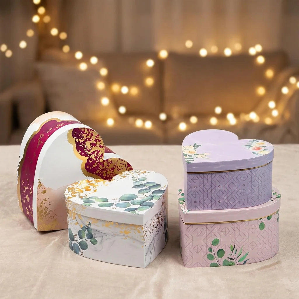 Fashion Heart Flower Box 3 Pcs Set  Gilded Flower Gift Box Wedding Gift Packing Box Can Be Customized