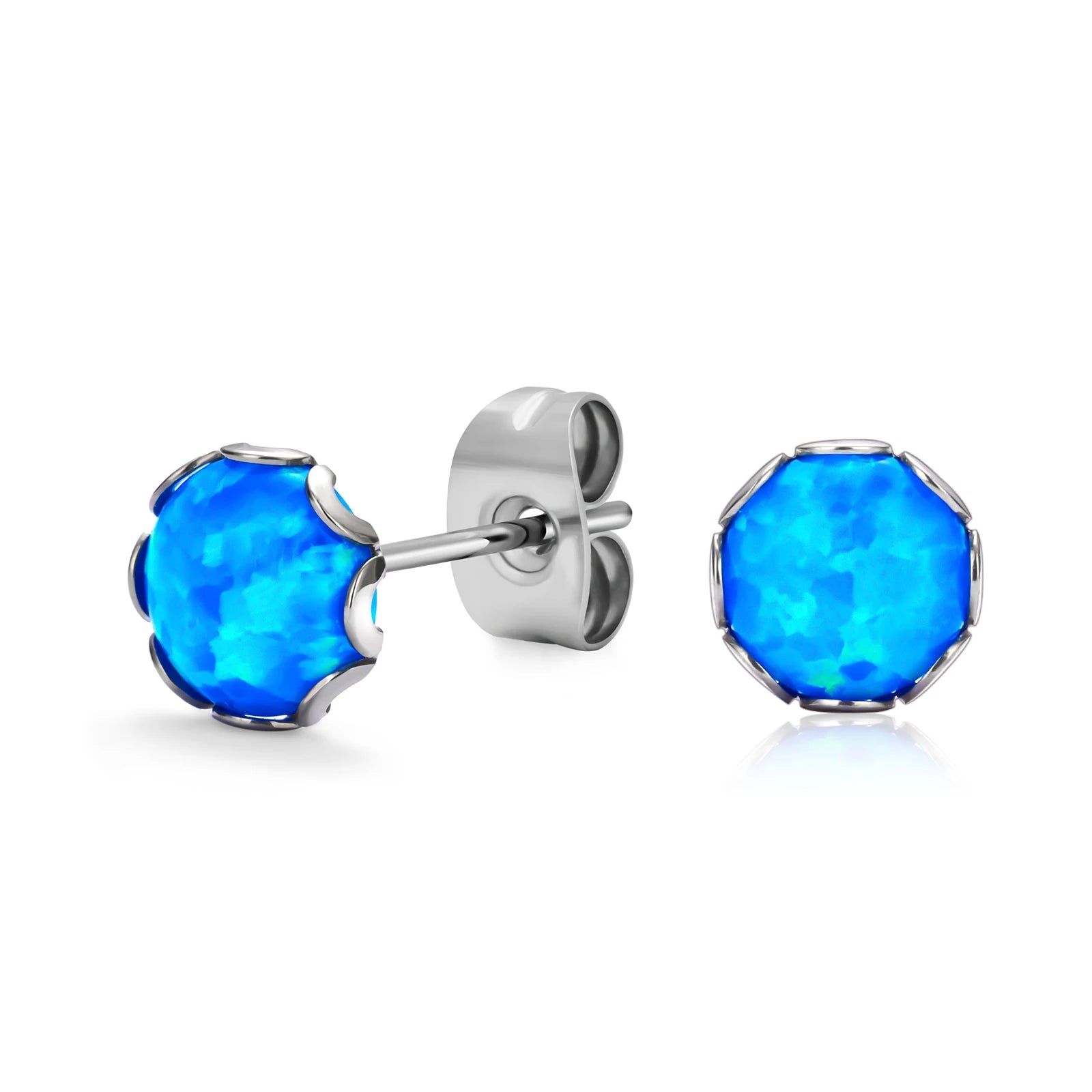 G23 ASTM F136 Titanium Ear Stud Inlay Opal Earrings Shiny Punk Style Labret Stud Body Piercing Jewelry for Wedding and Gifts