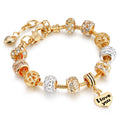 Best Gift Charm Bracelet Austrian Rhinestone Fit Fashion Jewelry Gold Crystal Flower Heart Charm Bracelet Diy Beads Bracelet