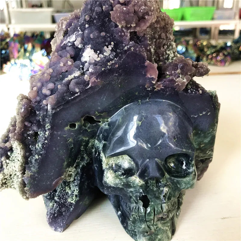 Wholesale Natural Crystal Grape Agate Skulls Stone Crystal Craft Carved Purple Grape Agate Skulls for Decoration