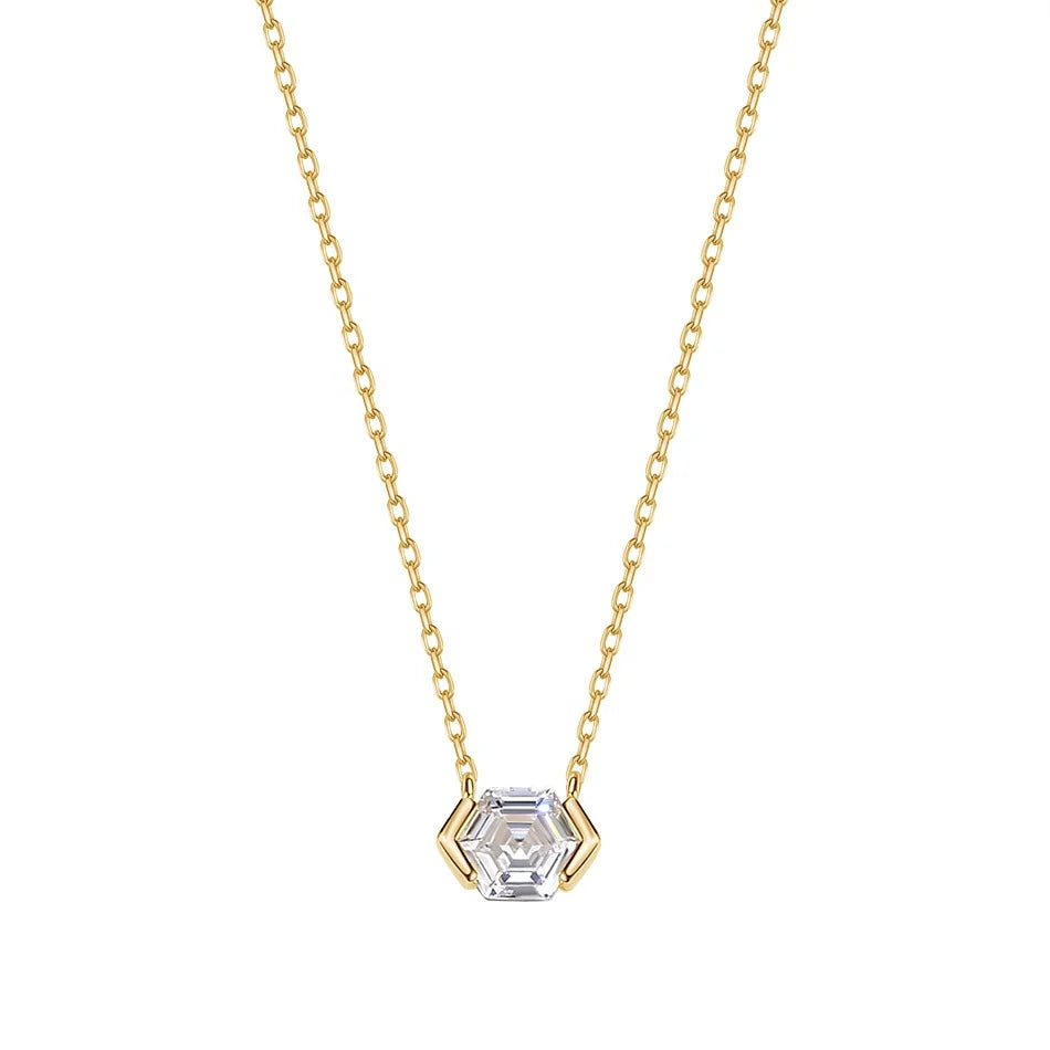 Hot Sale 925 Sterling Silver Necklace 18k 14k Gold Vermeil Sparkle Hexagon Cubic Zirconia Necklaces