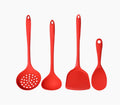 2025 Hot Red Silicone Reusable Cooking Utensil Set Kitchenware Gadgets of 4 Pcs