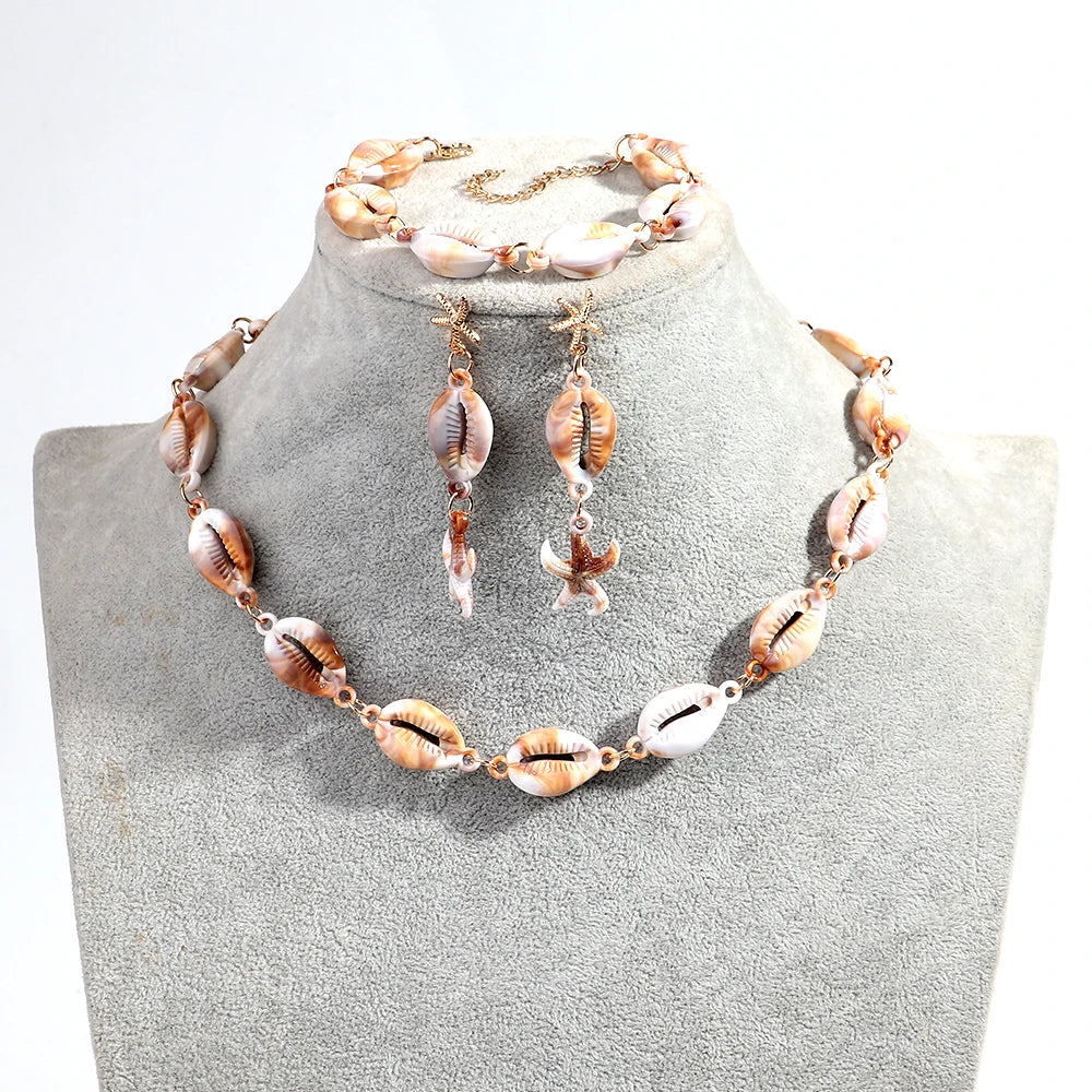 Bohemian Jewelry 2025 Holiday Trend Beach Accessories Starfish Earrings Conch Bracelet Necklace Shell Jewelry Set for Women Girl