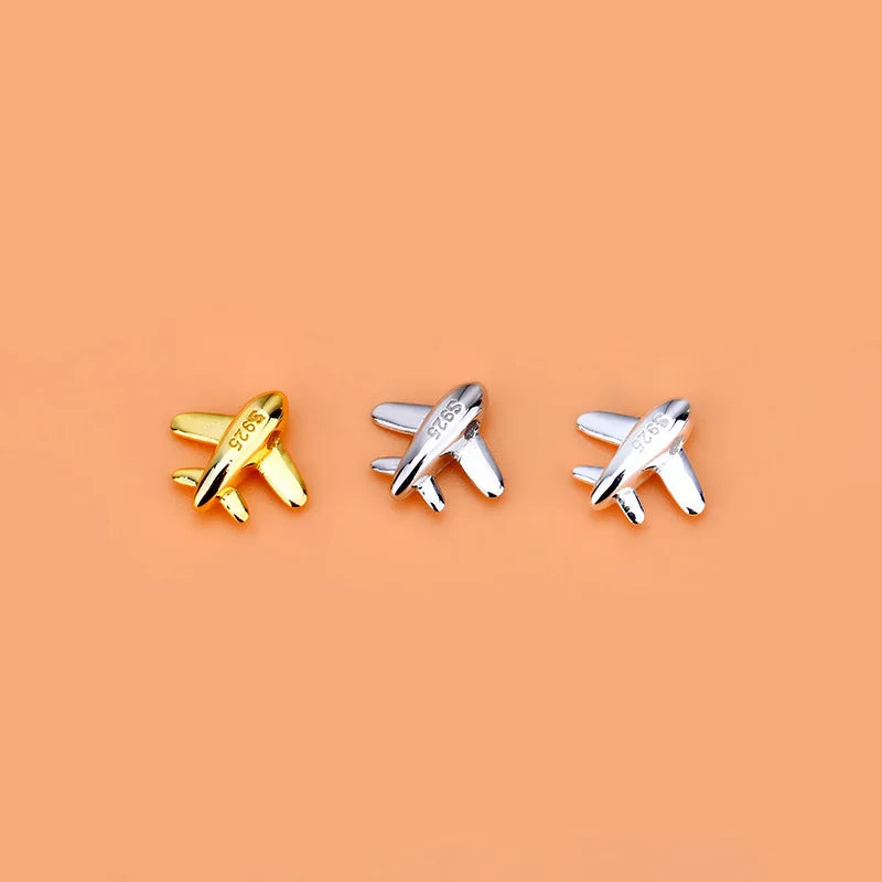 Wholesale Unique 925 Sterling Silver Mini Airplane Spacer Beads Gold Plated Airplane Charm Pendant for Bracelet Necklace