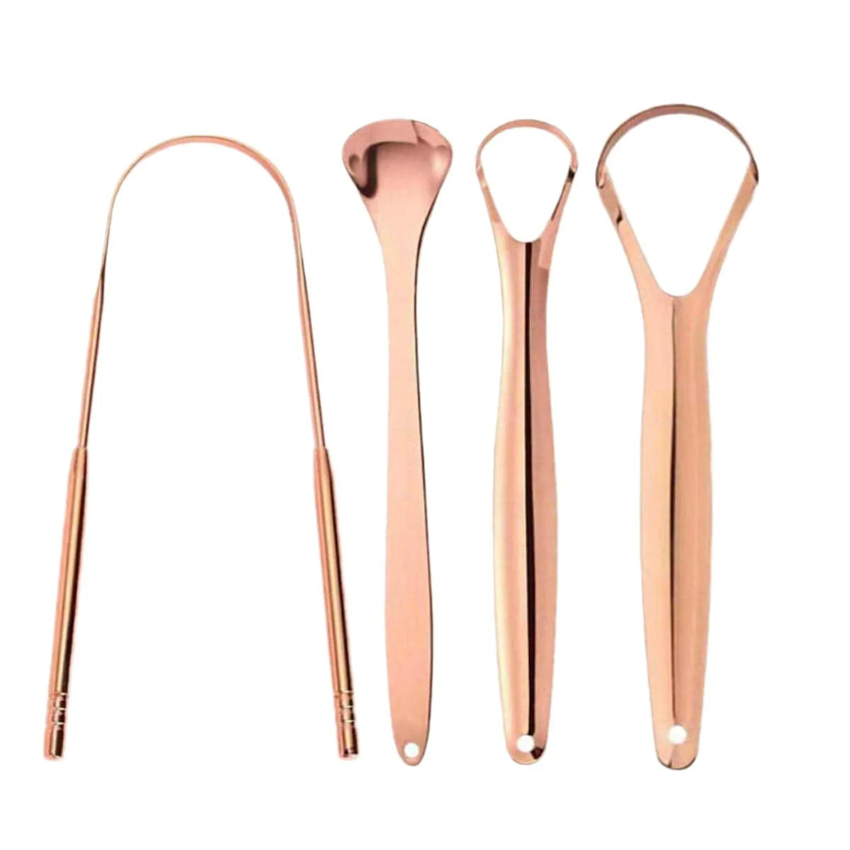 Reusable Laser Engraved Oral Cleaning Tool Tongue Scraper Spoon Shape Metal Copper Rose Gold for Home Use