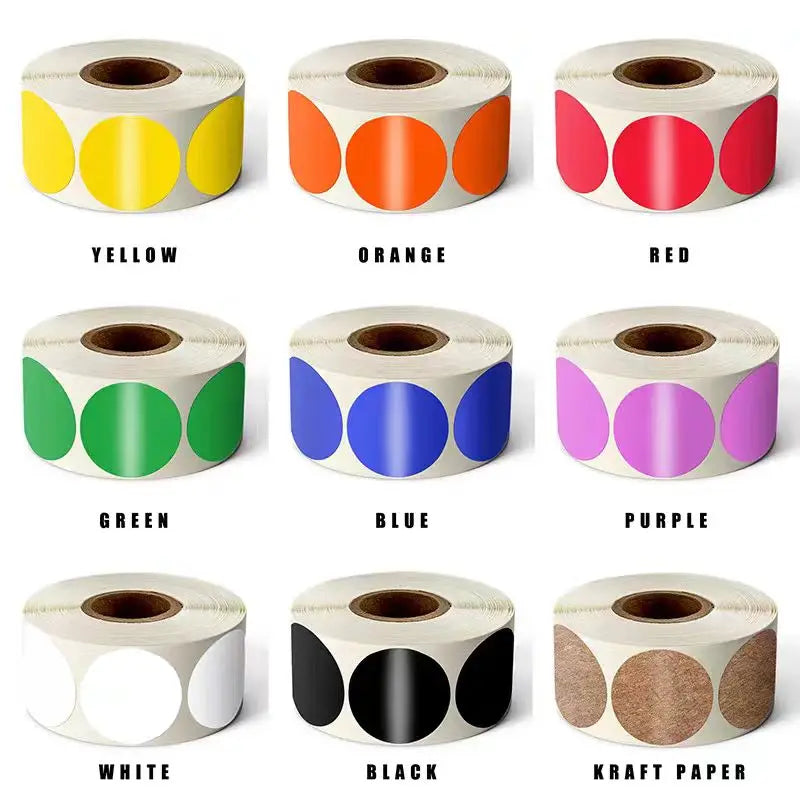 Custom Bright Yellow Round Color Coding Circle Dot Labels on a Sheet Semi-Gloss Diameter Sticker