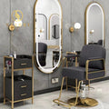 Salon Furniture Set with PU Leather Adjustable Height Chair and Mirror for Hair Salon Barbershop Hotel & Gym Use