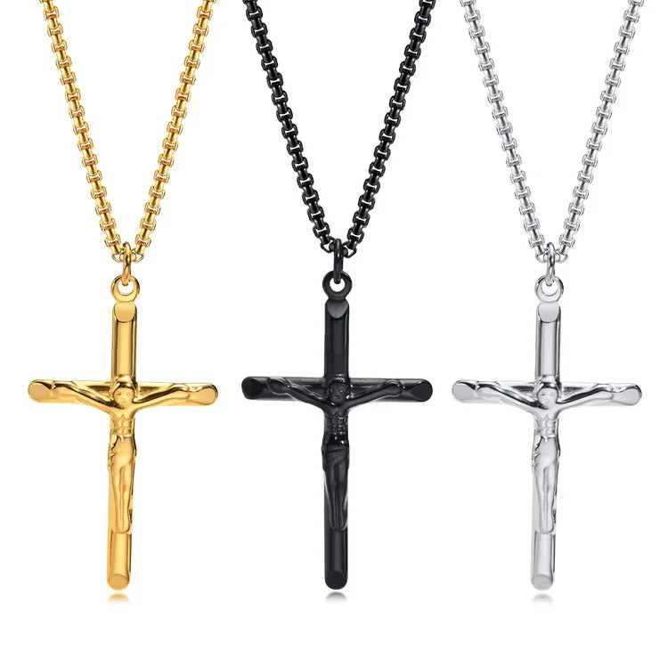 Fashion Fine Religious Jewelry Gold Plated Stainless Steel Cross Pendant Necklace