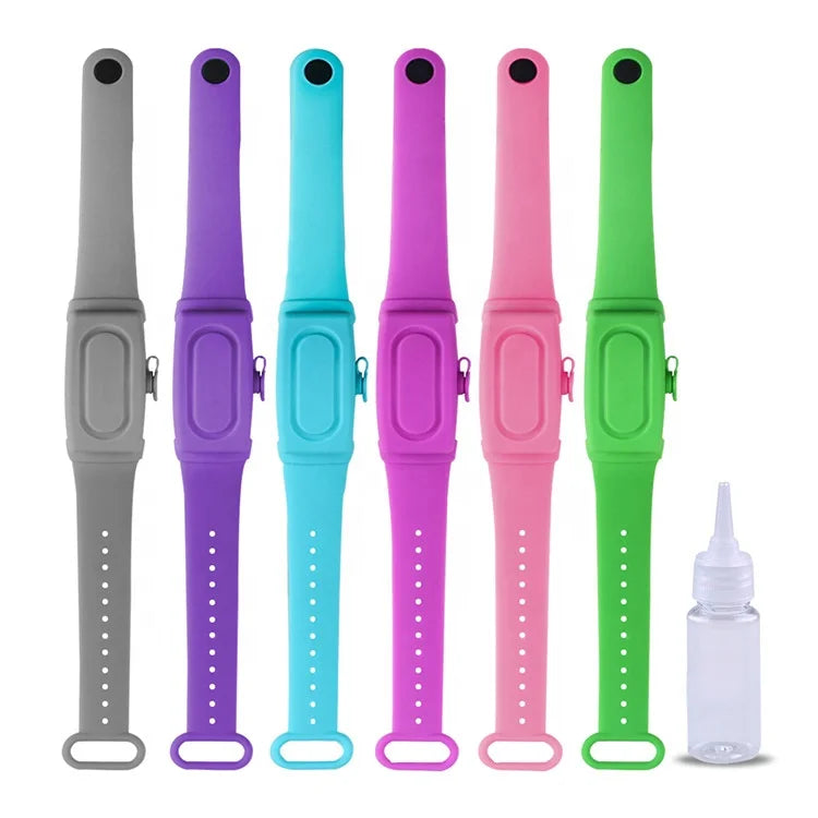High Quality Soft Silicone Wristband with Plastic Bottles Safety Hand Sanitizer Bracelet