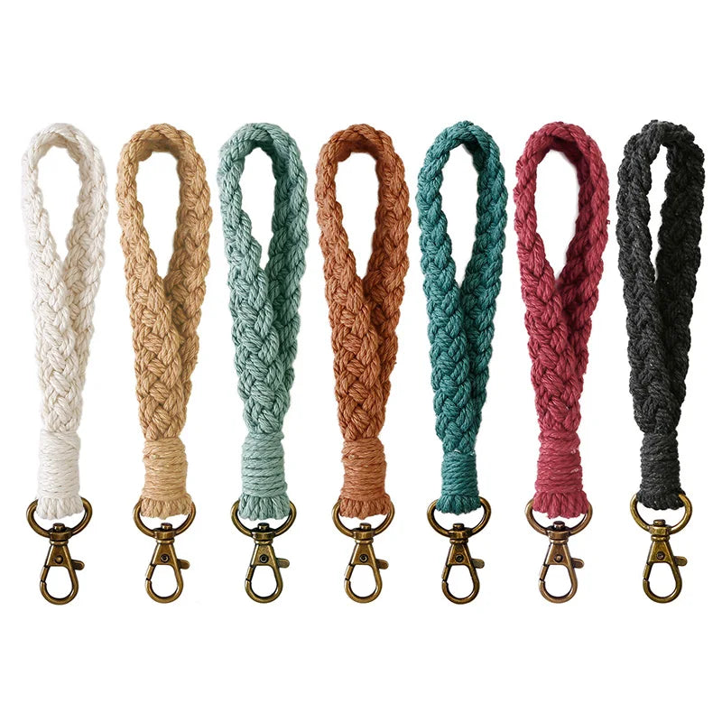 Cute Handmade Weaved Keychain Lanyard Macrame Wristlet Keychain Boho Women Braided Keychain