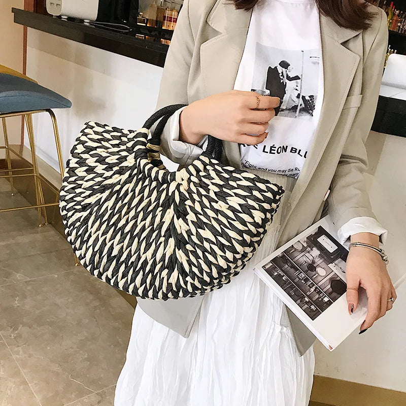 Women Summer Beach Bag Straw Handbag Top Handle Big Capacity Travel Tote Purse Hand Woven Straw Large Hobo Bag Tote Handbags