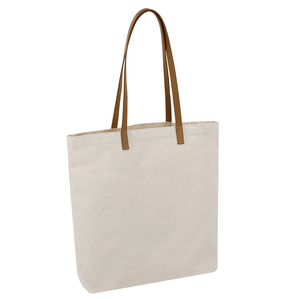 Tote Bag Hot Sell Customization Canvas PU Leather Handle England Style Tote Shopping Bag Customized Size Accept Customized Logo