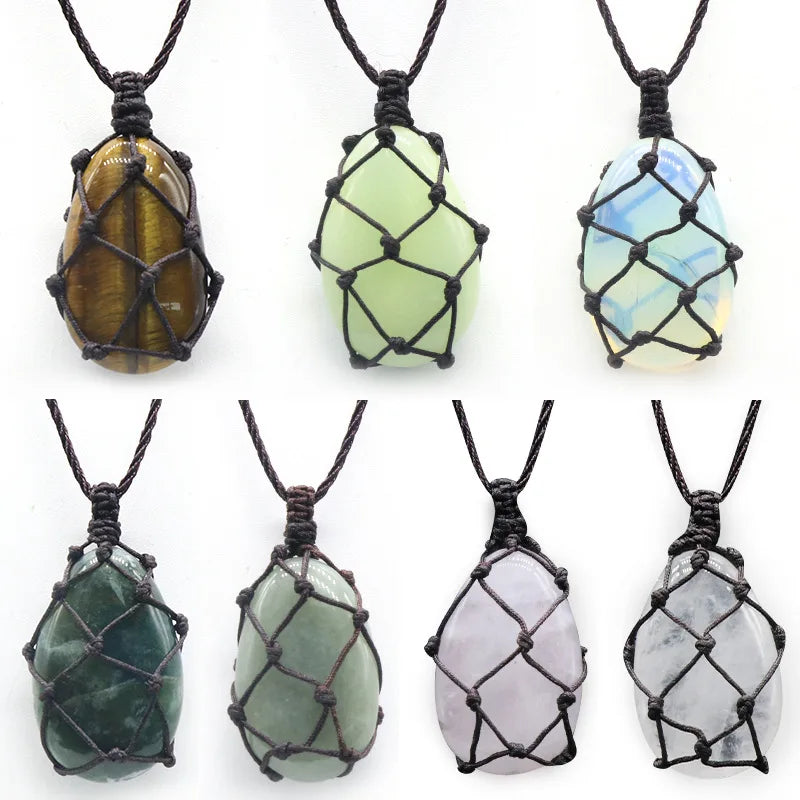 Crystal Woven Dream Catcher Necklace Cord Empty Stone Holder Monter Net Adjustable Netted Necklace Cage for Stones Pendant