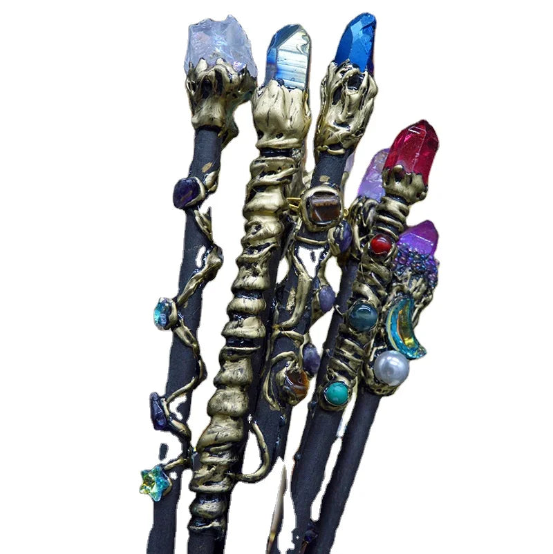 Single-head Crystal Sugar Scepter Amethyst element fairy Stick Ritual Props Altar Ornaments Moon Sun Accessories