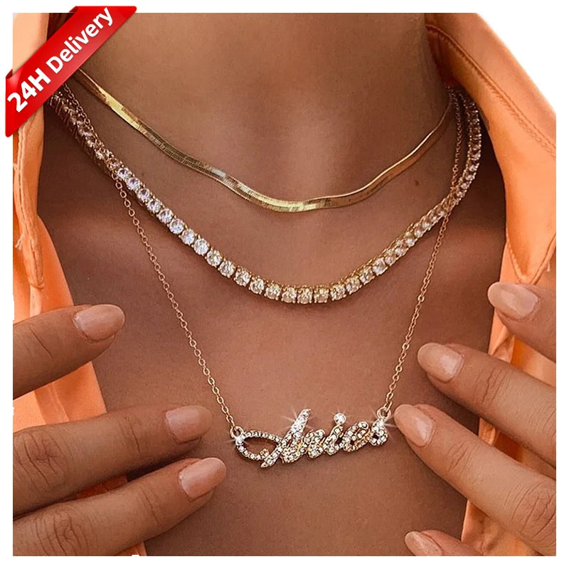 HOVANCI 3Wholesale Fashion Necklace Trendy Personality Diamond Multi Layer Necklaces for Women 12 Zodiac Pendant Necklace Letter