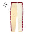 Custom logo Yellow and Maroon Sun Motif Elasticized Waist and Cuffs Suitable for Skiers in 100% Organic Cotton Men's Pants