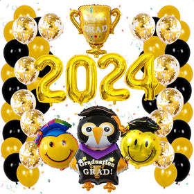 Hot Selling 2024 Graduation Party Black Waterproof Paper Balloons Decorations with Graduation Cap & Book Logo