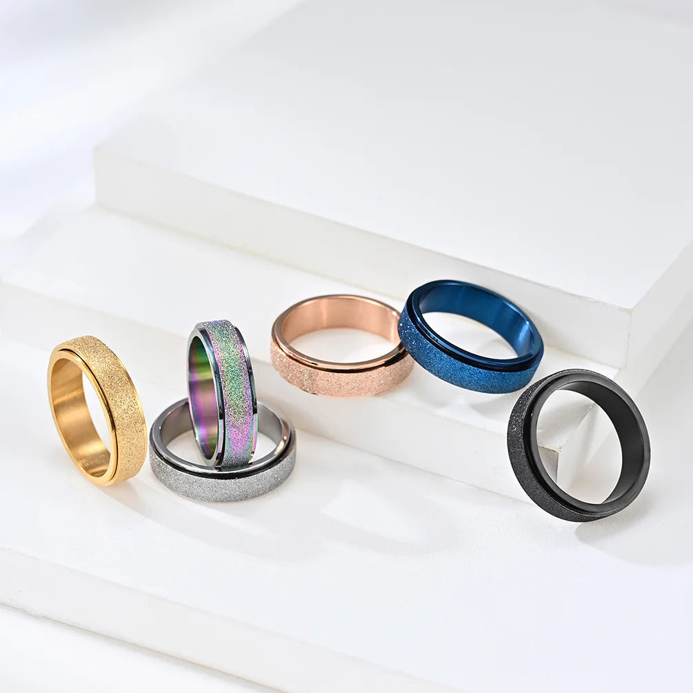 6mm/8mm Cool Rotating Couple Rings Bands Matte Stress Relieving Stainless Steel Spinner Fidget Anxiety Rings for Women Mens