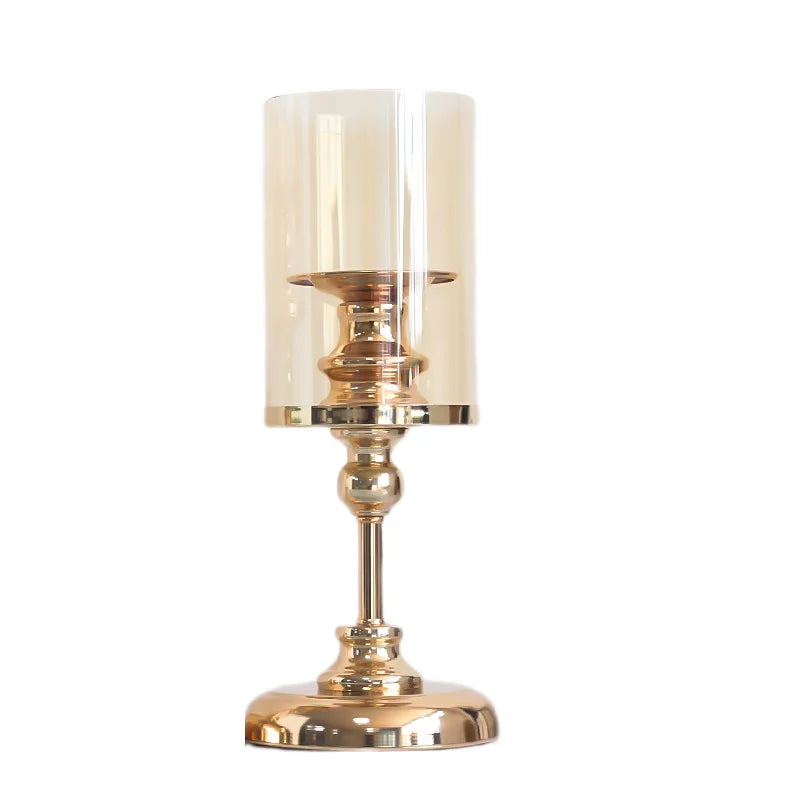 Hot Selling Luxury Dining Table Decoration Romantic Light Glass Metal Candle Holder Handmade Modern Stand for Outdoor Party