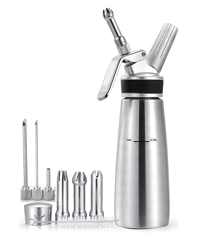 Large 1 Pint Aluminum Ice Cream Topping Dispenser Steel Hand Cream Whipper for Kitchen Dessert Tool with 500ml Capacity