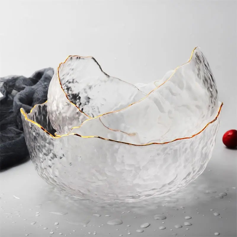 405 ml Glass Mixing Bowls Nesting Bowls Space-Saving Glass Bowls With Lids Food Storage Ins Style Gold Side