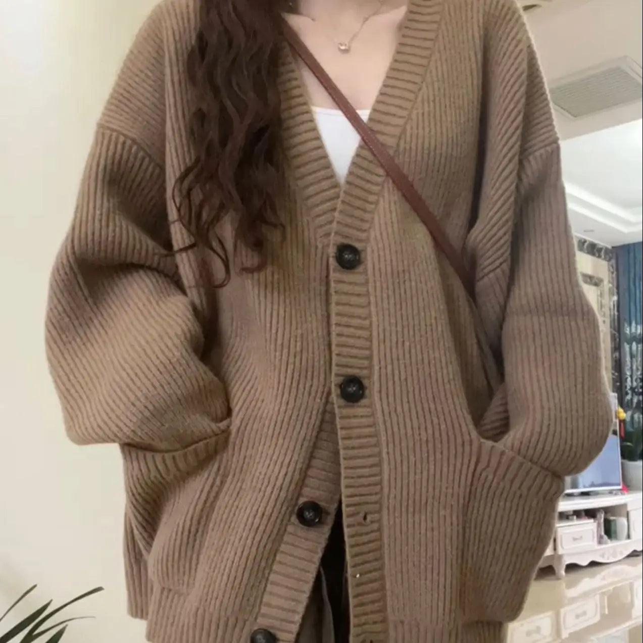 Camel Chunky Knit closure Type | None Long Sleeve Twisted Crochet Sweater