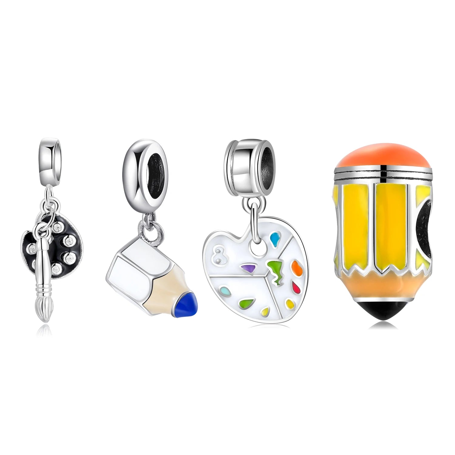 Real 925 Sterling Silver White and Colorful Palette Enamel Pendant Fashion Charm Designer DIY for Bracelet Jewelry Accessories