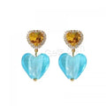 Gold Color Plated Fashion Jewelry Heart Lampwork Drop Earrings Zinc Alloy for Woman with Rhinestone 1604044