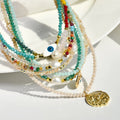 Spring Summer New Y2k Colored Stone Beaded Necklace Female Freshwater Pearl Pendant Charms Beads Chain Necklace