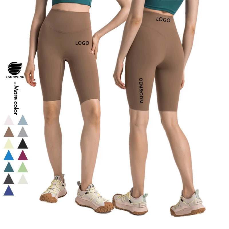 Xsunwing Women High Waist Tummy Control Butt Lifting Shorts Para Mujer Workout Sports Yoga Gym Fitness Sweat Nylon Biker Shorts