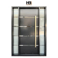 Modern Black Stainless Glass Inserted Steel Front Security Doors for Villa Exterior Home Main Entrance Entry