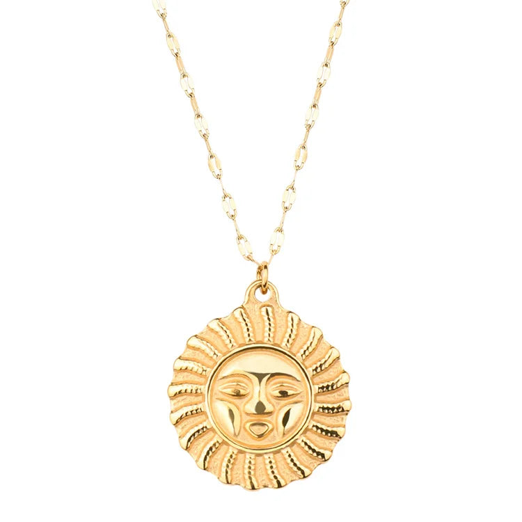 Personalized Jewelry 18k Gold Plated Stainless Steel Sun Moon Pendant Necklace