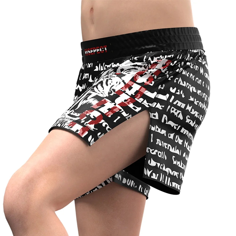 RISEPECT Brand Thailand tiger zebra Print Martial Arts Wear Mid Thigh Cut Retro Mma Navy Shorts Training Shorts