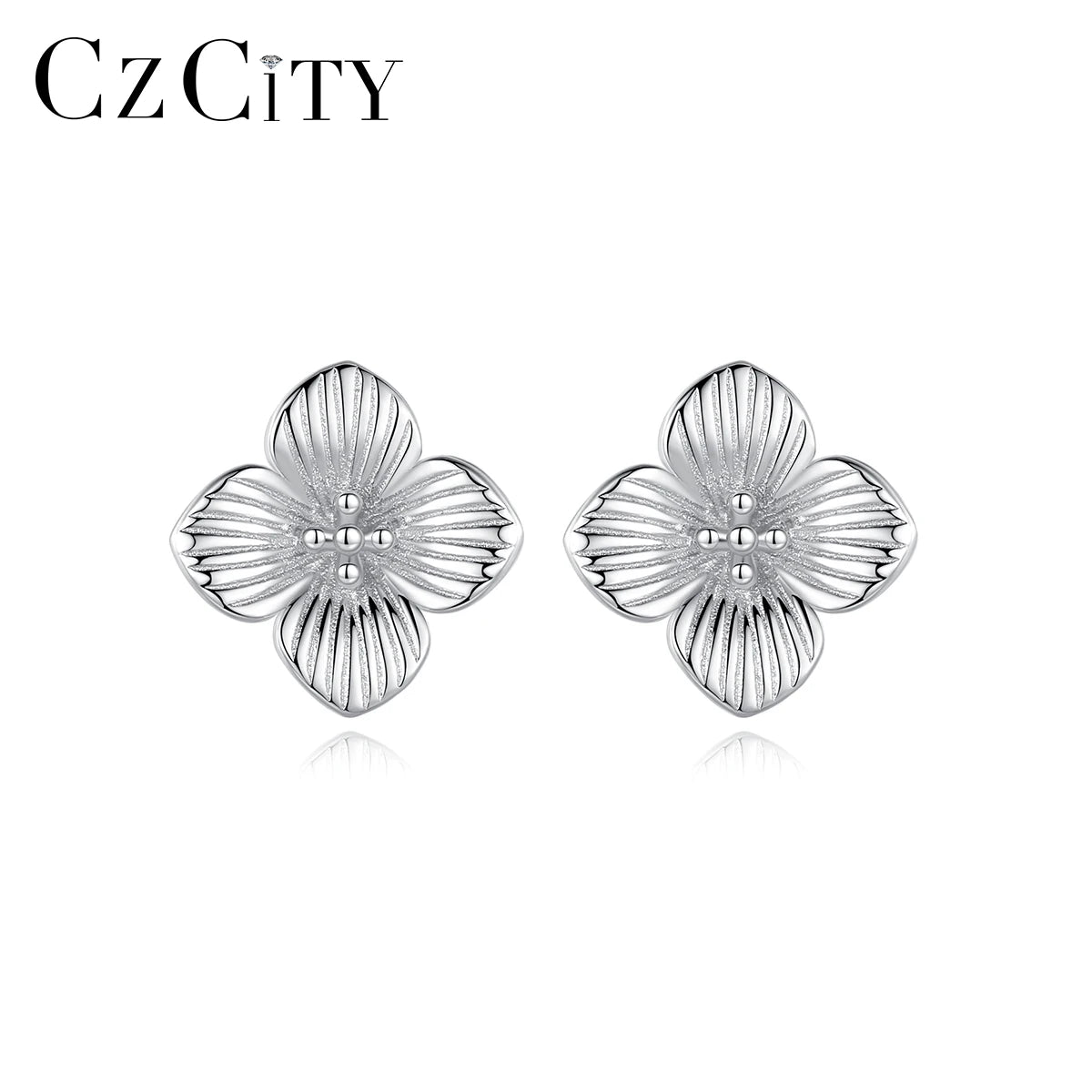 CZCITY Summer Metal Woman 925 Shaped Silver Earing Necklace Lady Turkish Western Flower Stud Earrings