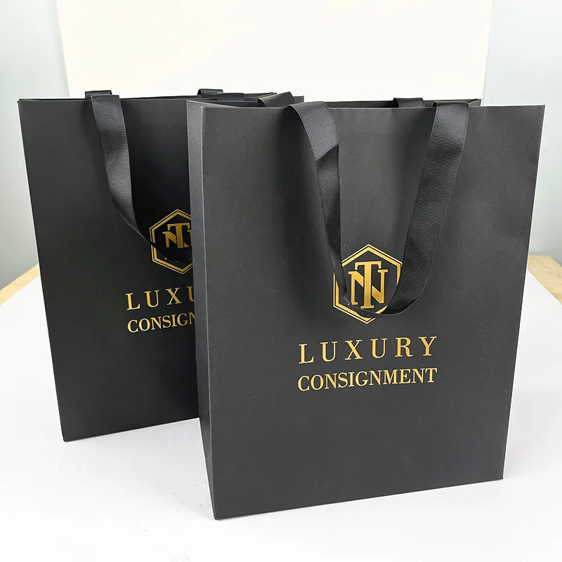 Eco Friendly Recyclable Classic Shopping Paper Bag for Supermarket Use with Offset Printed Custom Logo Black