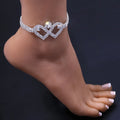 Luxury Lady Silver Gold Bling Crystal Cuban Link Tennis Anklets Bracelet Set Zircon Jewelry for Women Heart Rhinestone Anklet