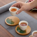 Polished Wooden Bamboo Coaster Tea Drink Coaster with Heat Resistance and Clear Ceramic Pattern
