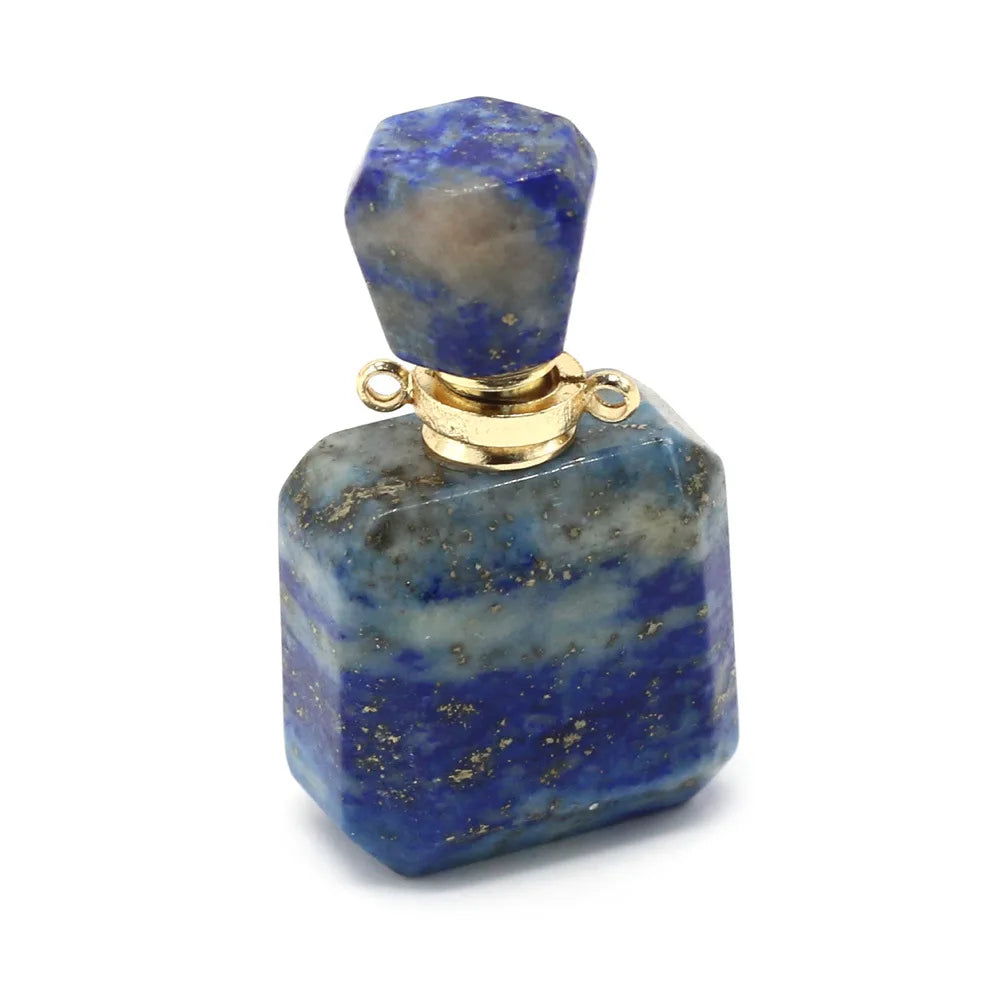 Hongzhuo Diffuser Gemstones Oil Crystal Gemstone Square Shape Lapis Lazuli Perfume Bottle Necklace