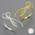 Lotus Fun Couple Ribbon Connecting Kont Elegant Inspiration Design Rings 18k Gold Plated Women's Real Sterling Silver Jewelry