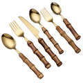 Reusable Bamboo Handle Spoon Fork 304 Stainless Steel Cutlery Flatware Set with Bamboo Handle