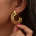 Kaimei Fashion Jewelry Exaggerated Flat Mesh CC Earrings Statement Stainless Steel 18K Gold Plated Waterproof Earrings Jewelry