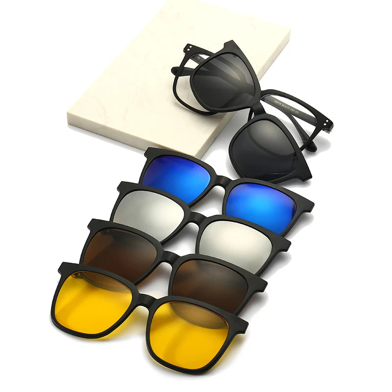 New TR90 Square Frame Magnetic Clip on Sunglasses Polarized Lens Custom Trendy Clip on Sunglasses 2024