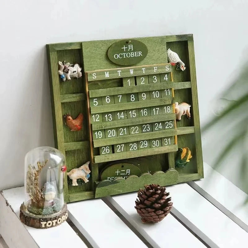 Creative Vintage DIY Wooden Small Calendar HYE10 Cute Animals Hanging for Home Decoration Eco-Friendly